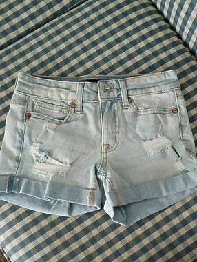 Aeropostale Light Blue Distressed Rolled-Hem Denim Shorts